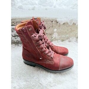 Taos Renegade Combat Boot Womens US 8-8.5 EU 39 Rugged Red Leather Zip Lace Up